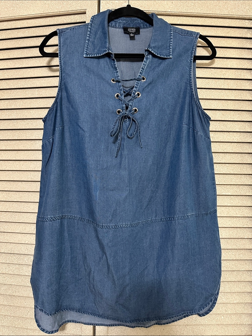 Jones New York Sleeveless Lace-Up Chambray Tunic - Blue